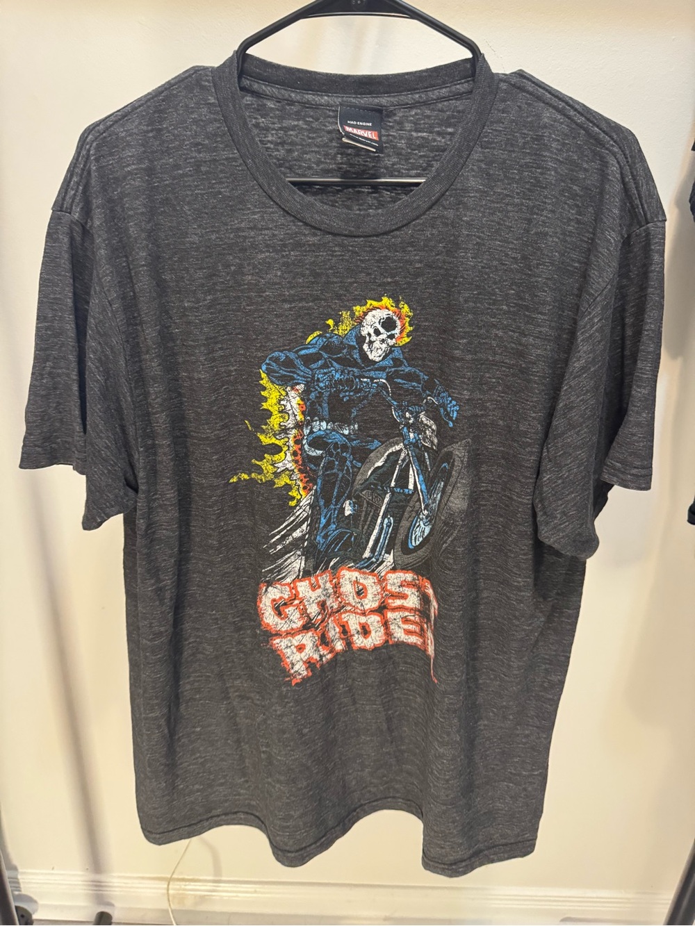 MAD Engine Charcoal Ghost Rider Graphic Tee with Blue and Yellow Accents